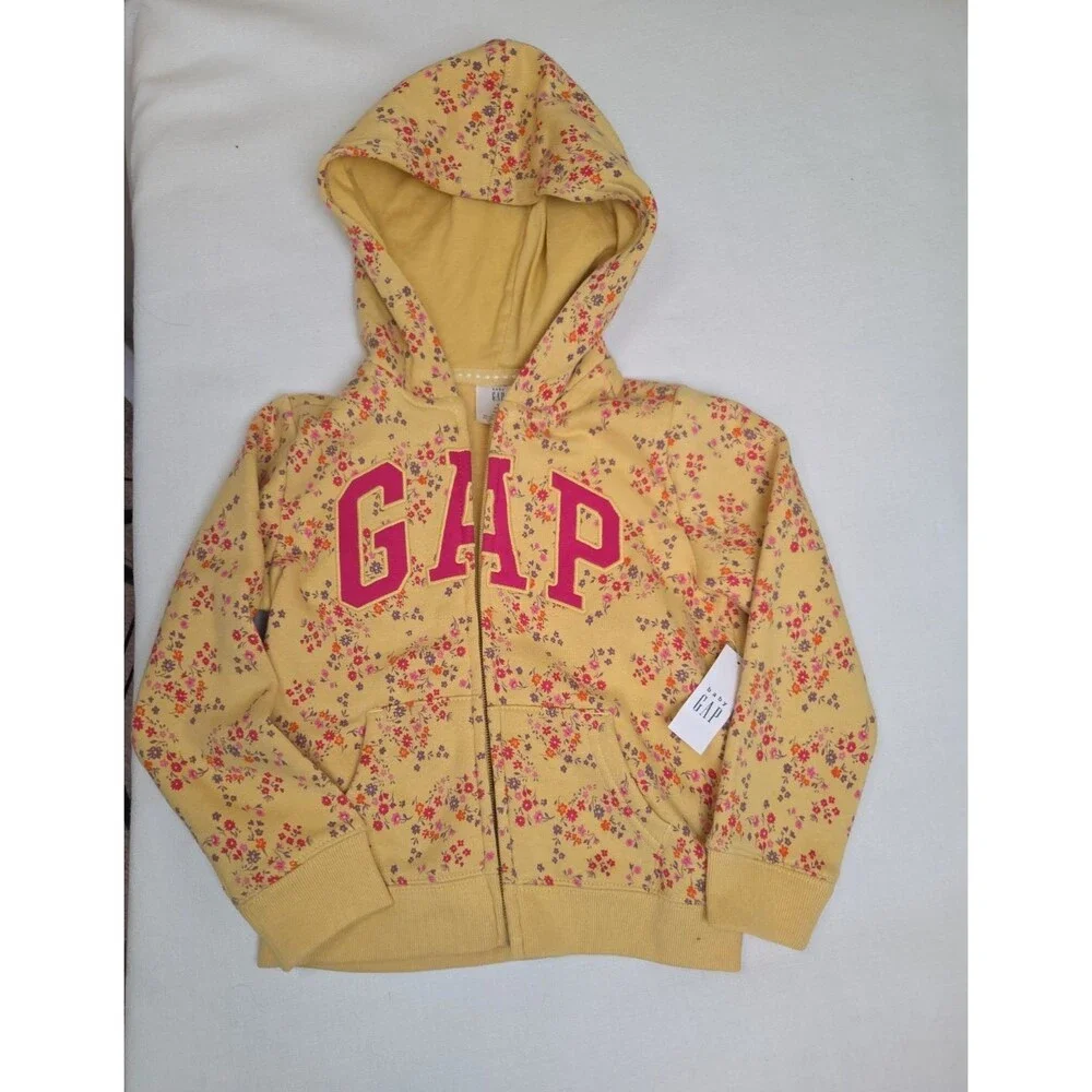 Baby Gap Size 5 Yellow Floral Zip Hoodie Bright Spring Jacket NWT